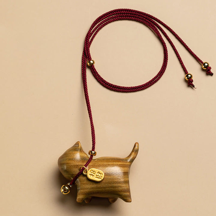 Buddha Stones Ebony Wood Green Sandalwood Lucky Cat Fu Character Lucky Fortune Bell Balance Car Hanging Decoration - Green Sandalwood(Cure♥Positive) - image 9