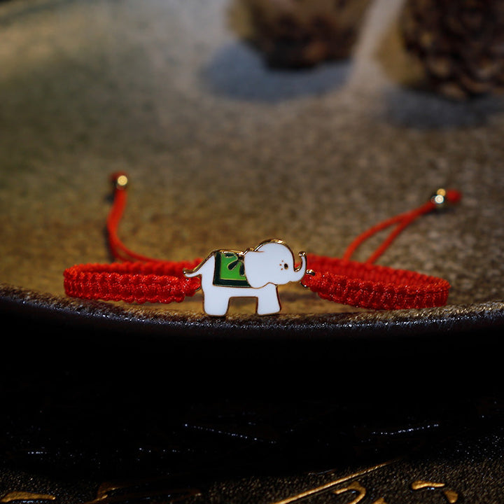 Tibetan Handmade 925 Sterling Silver Lucky Elephant Red String Bracelet