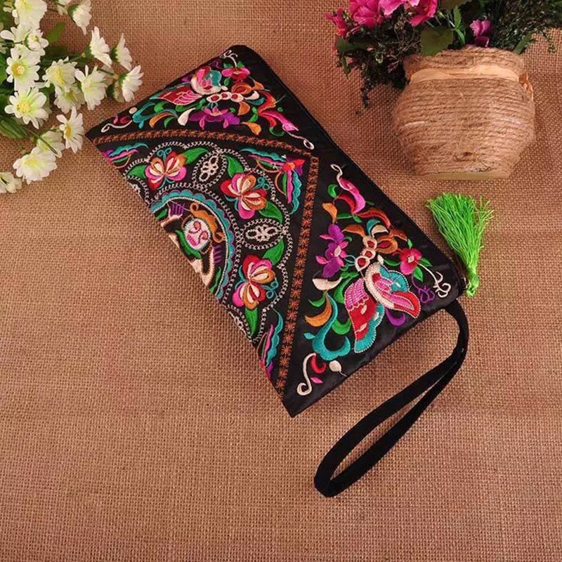 Buddha Stones Dragon Butterfly Cosmos Flower Embroidery Wallet Shopping Purse