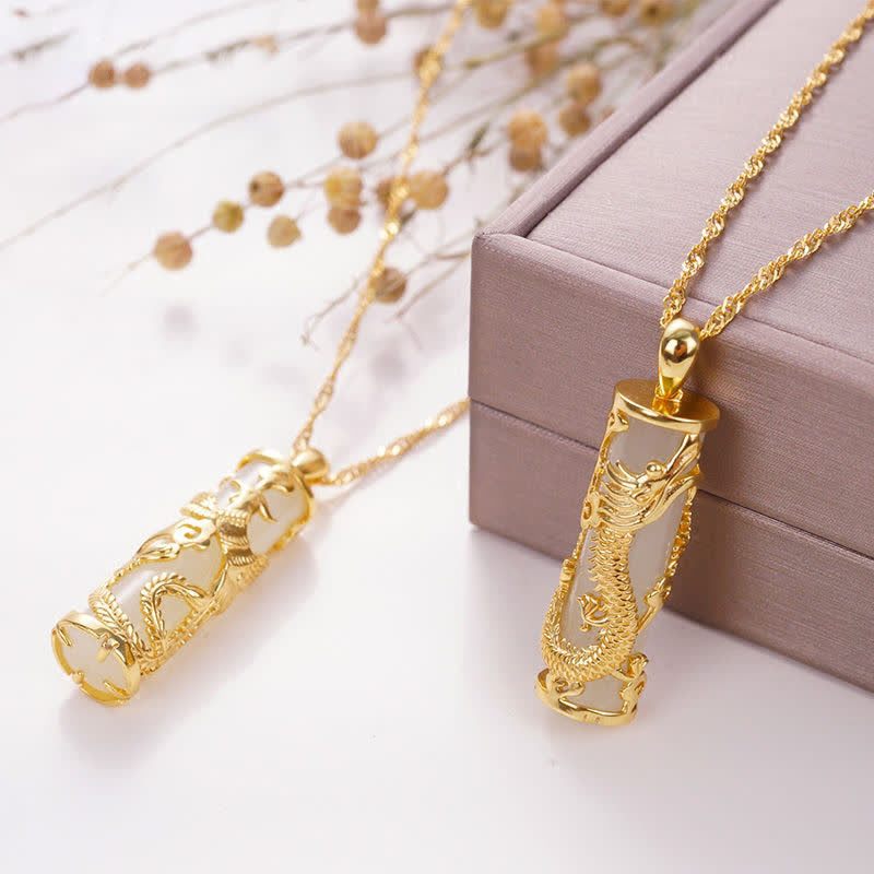 Buddha Stones Jade Dragon Phoenix Copper Blessing Harmony Necklace Pendant - image 1