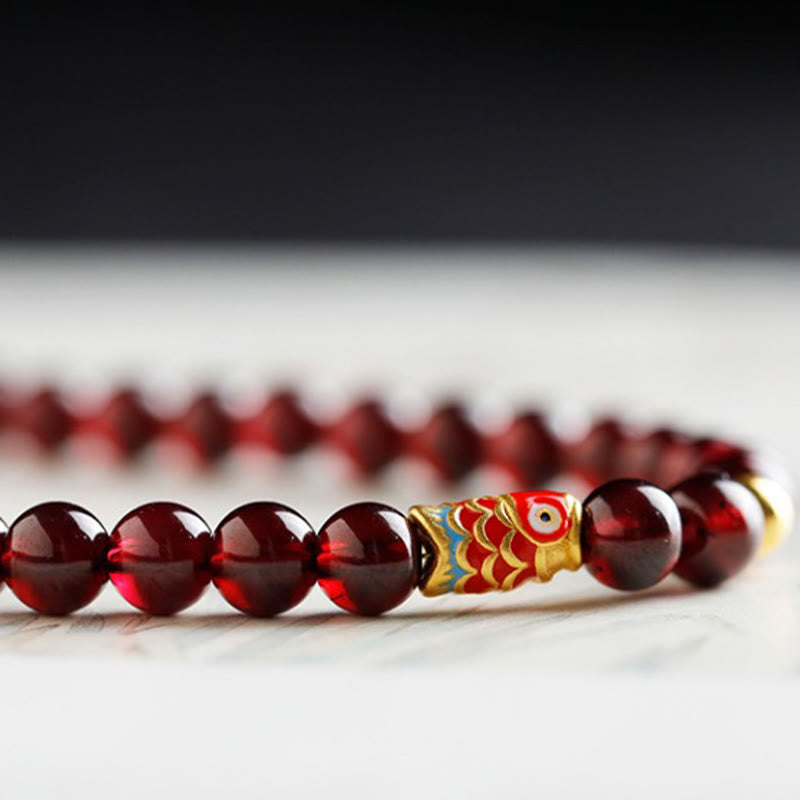 Buddha Stones 999 Gold Koi Fish Natural Garnet Protection Bracelet - image 6
