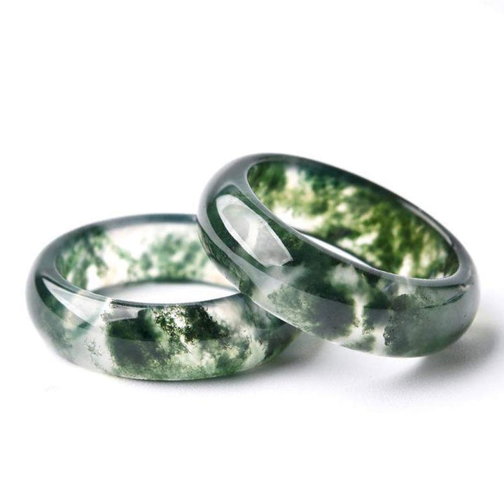 Buddha Stones Moss Agate Healing Balance Ring