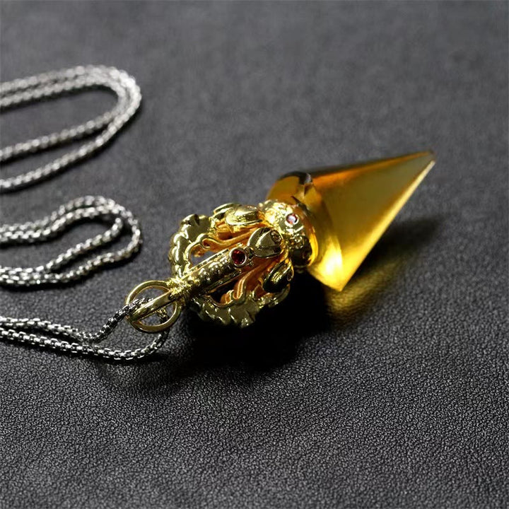 Buddha Stones Tibetan Dorje Vajra 4 Prong Lotus Liuli Crystal Strength Necklace Pendant - image 5