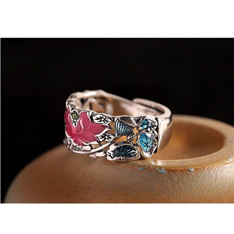925 Sterling Silver Lotus Koi Fish Enlightenment Ring - image 5