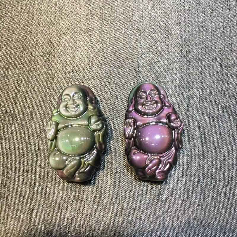 Natural Rainbow Obsidian Laughing Buddha Inner Peace Necklace Pendant - image 11