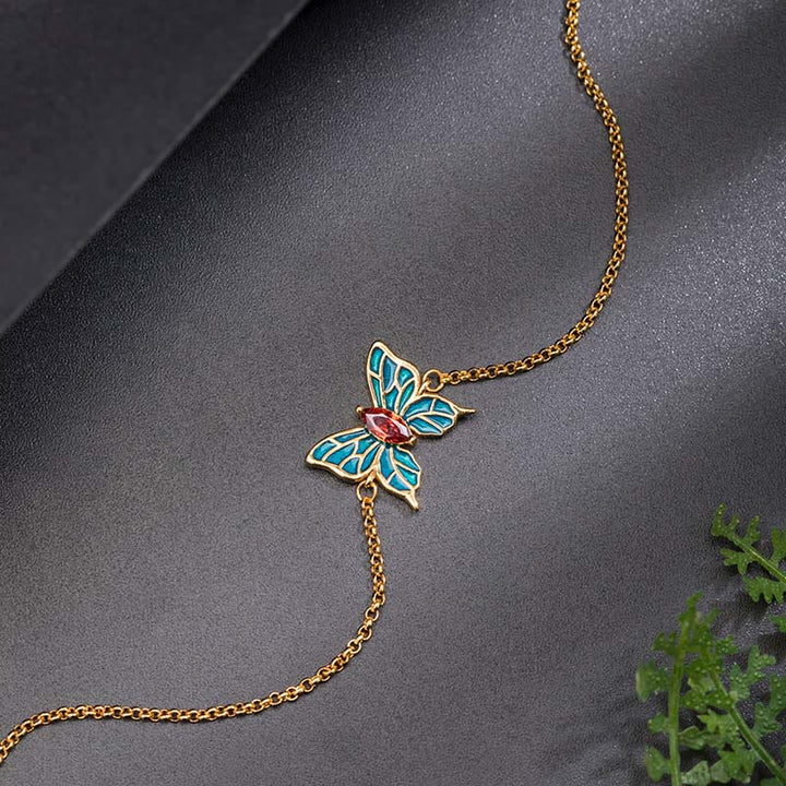 Buddha Stones 925 Sterling Silver Butterfly Zircon Love Chain Bracelet - image 2