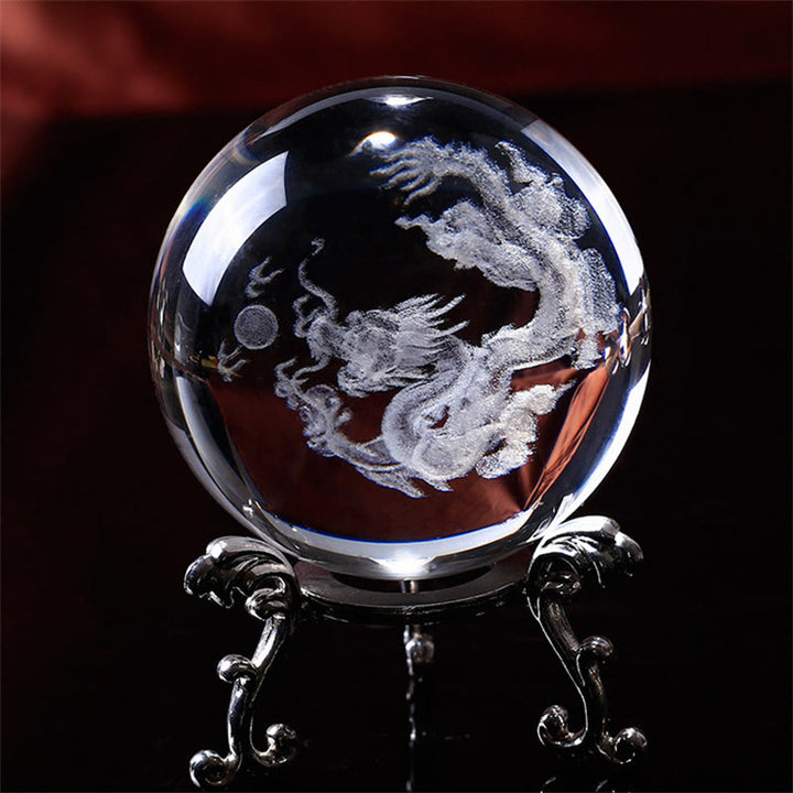 White Crystal Dragon Lotus Blessing Decoration - Dragon - image 0