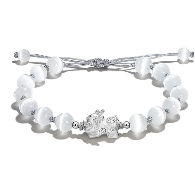 Buddha Stones Natural Black Obsidian Cat's Eye Pink Crystal PiXiu Strength Bracelet - Cat Eye PiXiu(Wrist Circumference 15-16cm) - image 5