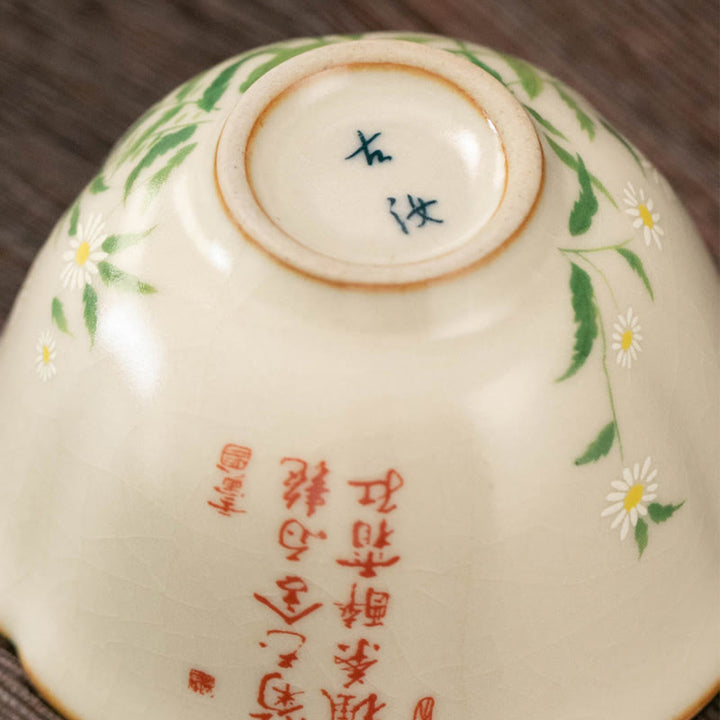 Buddha Stones Peach Blossom Daisy Flower Ceramic Teacup Kung Fu Tea Cups - image 5