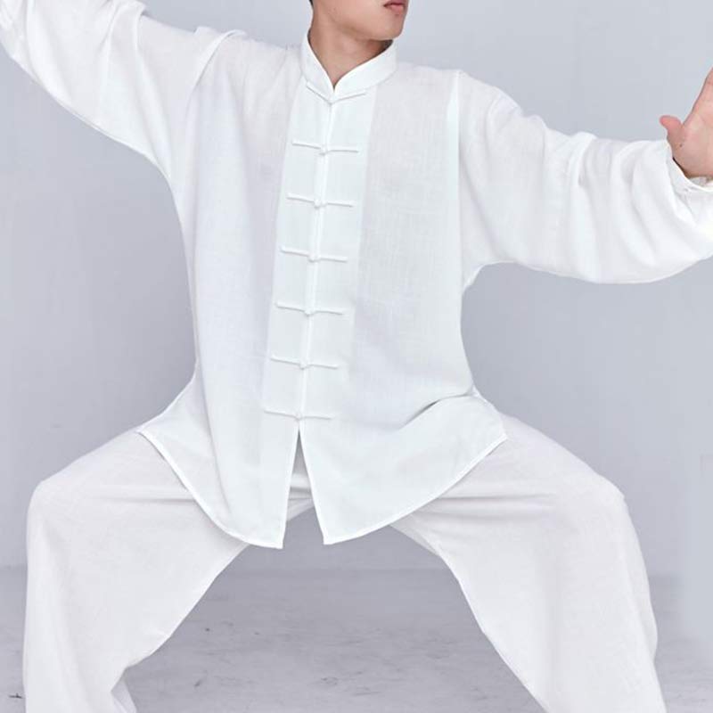 Buddha Stones Meditation Zen Prayer Spiritual Tai Chi Qigong Practice Unisex Embroidery Clothing Set - White Long Sleeve - US14，UK/AU18，EU46 (3XL) - image 3