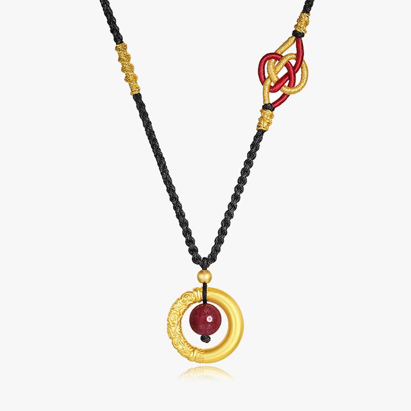 Buddha Stones Round Tiger Eye Cinnabar Bead Protection Necklace Pendant