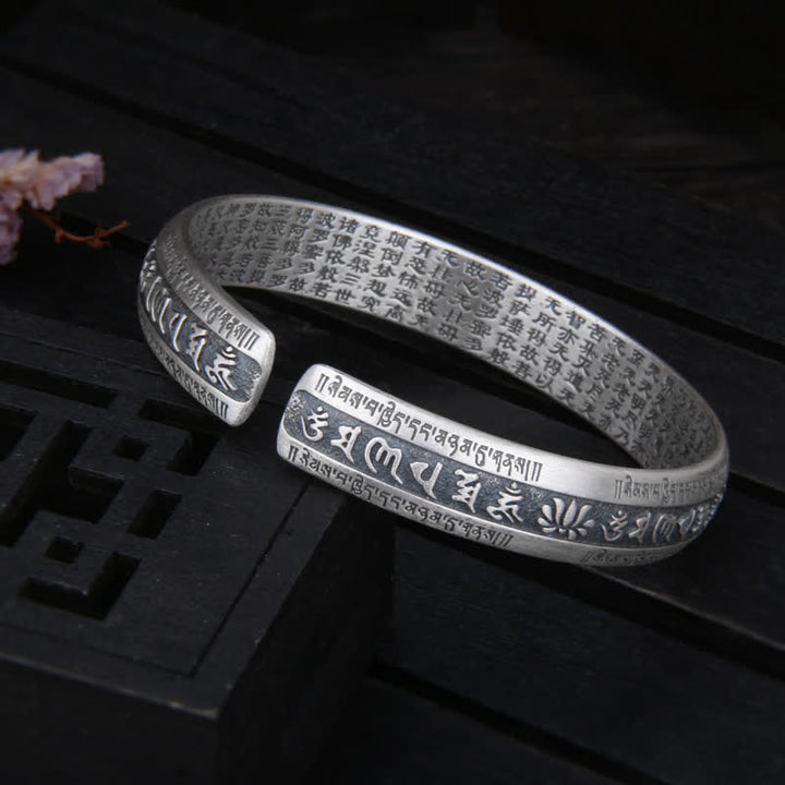 999 Sterling Silver Om Mani Padme Hum Heart Sutra Lotus Peace Bracelet Bangle - image 5