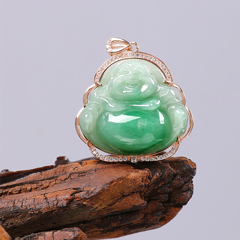 925 Sterling Silver Laughing Buddha Natural Jade Prosperity Necklace Chain Pendant - image 9