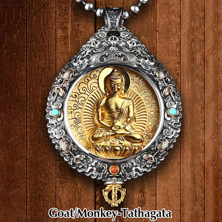 Buddha Stones Chinese Zodiac Natal Buddha Thangka Nine Palaces Eight Diagrams Wealth Rotatable Necklace Pendant - Goat/Monkey-Tathagata - image 8
