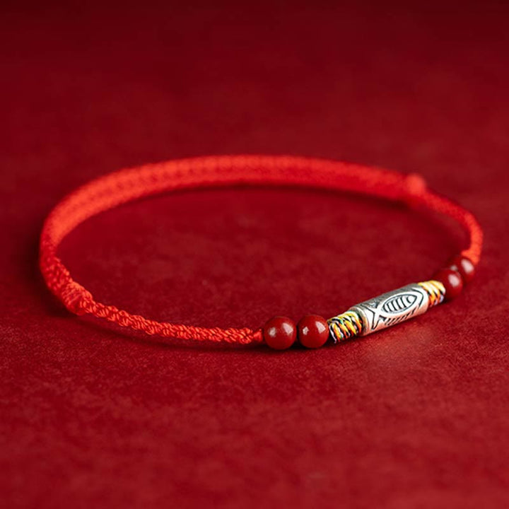 Buddha Stones 925 Sterling Silver Koi Fish Cinnabar Bead Wealth Handcrafted Braided Bracelet Anklet - image 2