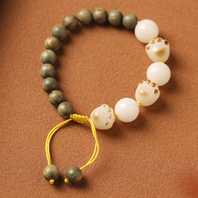 Buddha Stones Natural Green Sandalwood Bodhi Seed Cat Paw Claw Cure Bracelet - image 2