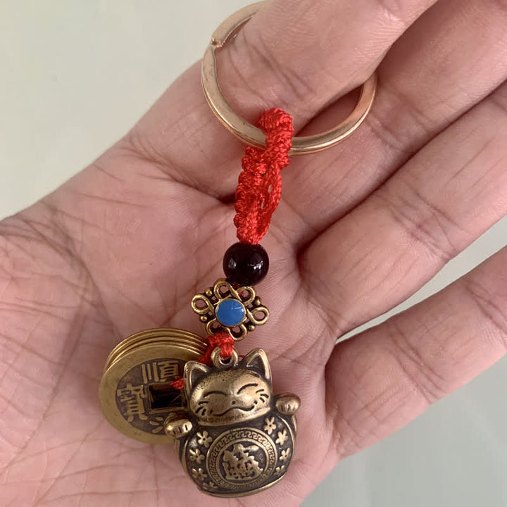 Buddha Stones Feng Shui Five Emperor Coins Lucky Cat Money Wealth Keychain - image 5