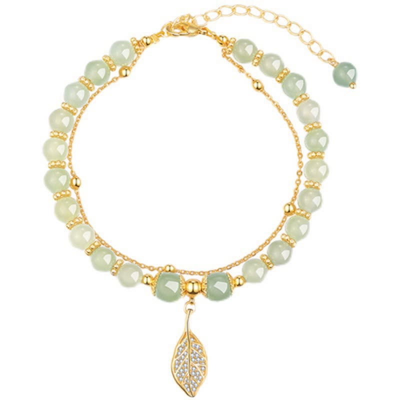 Buddha Stones Jade Leaf Ginkgo Tulip Peanut Fu Character Luck Beaded Bracelet - image 9