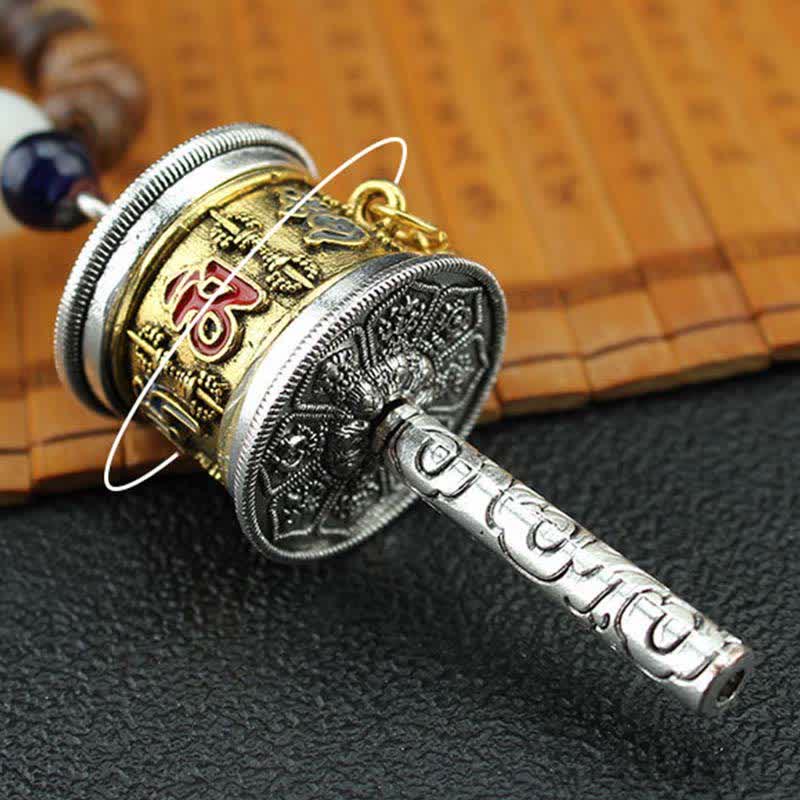 Buddha Stones Tibetan Om Mani Padme Hum Prayer Wheel Rotation Vajra Wood Necklace Pendant - image 12