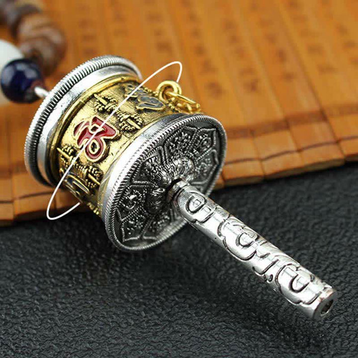 Buddha Stones Tibetan Om Mani Padme Hum Prayer Wheel Rotation Vajra Wood Necklace Pendant - image 12