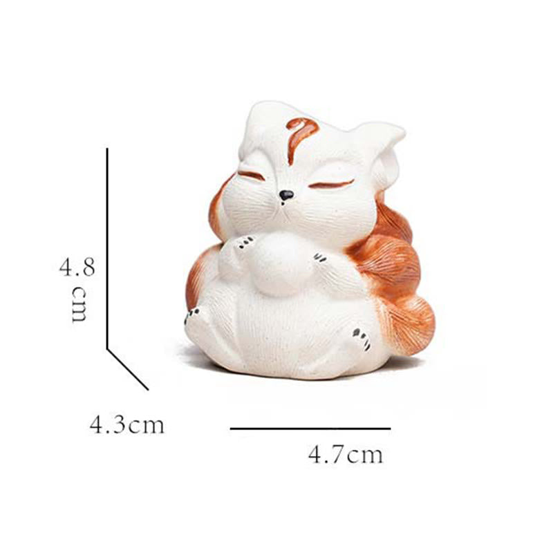 Buddha Stones Mini Nine Tailed Fox Purple Clay Luck Desk Decoration