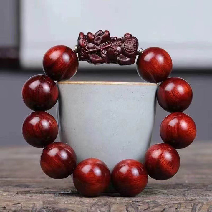 Buddha Stones Small Leaf Red Sandalwood PiXiu Protection Bracelet