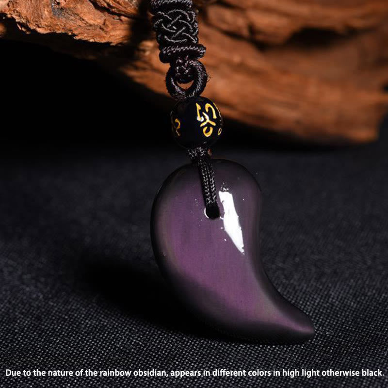 Buddha Stones Rainbow Obsidian Yin Yang Strength Pendant Necklace