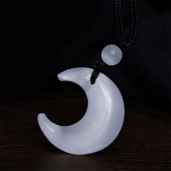 Buddha Stones Natural Silver Sheen Obsidian Selenite Crystal Crescent Moon Yin Yang Couple Protection Necklace Pendant - image 14