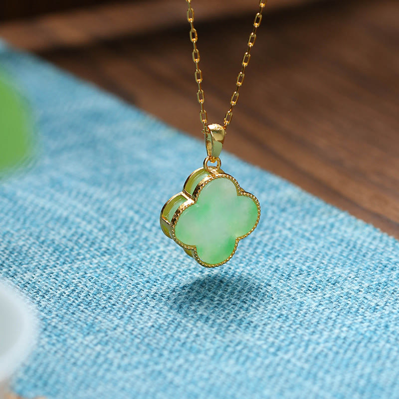 FREE Today: Bring Good Fortune Four Leaf Clover Jade Prosperity Necklace