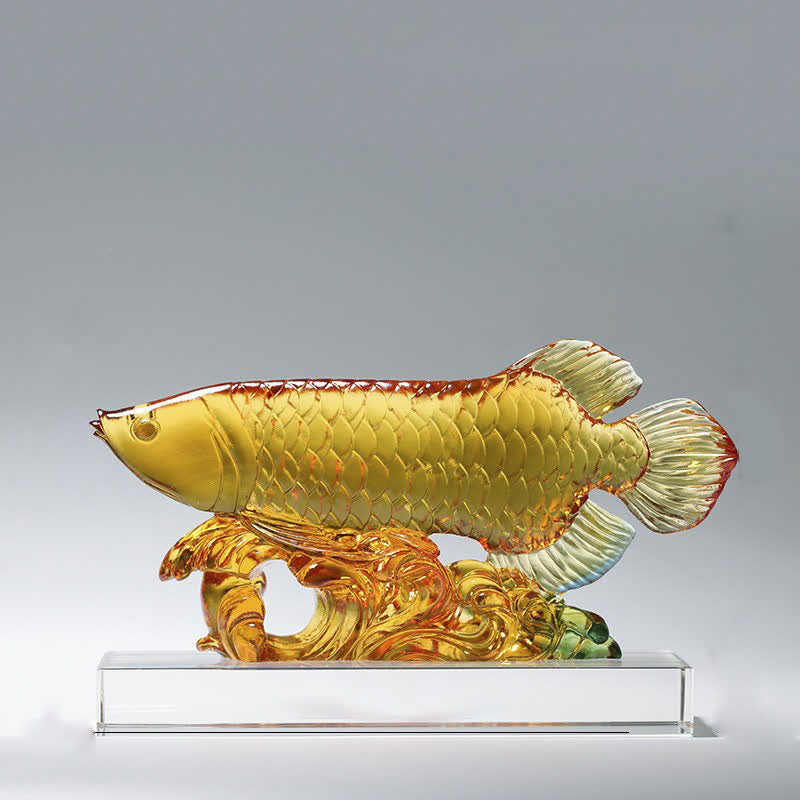 Handmade Liuli Crystal Koi Fish Art Piece Luck Home Office Decoration - image 1