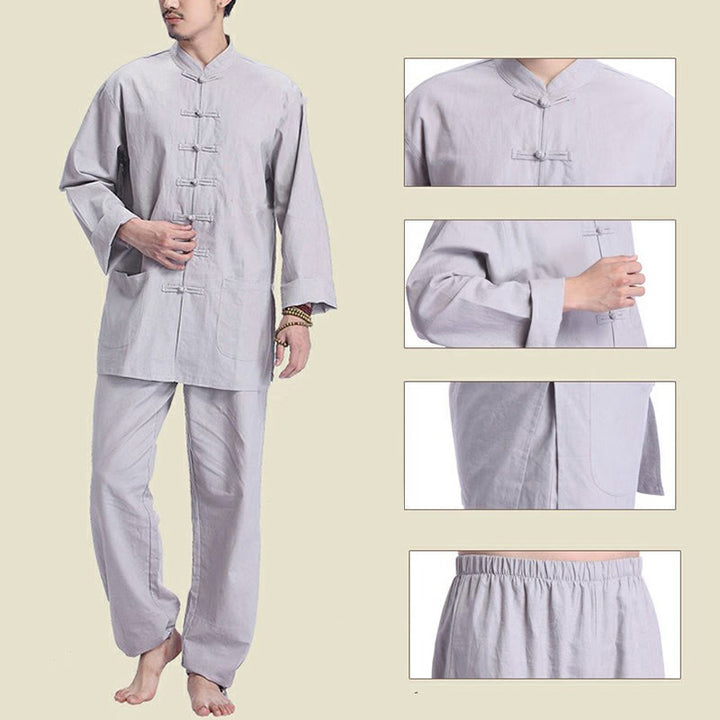 Buddha Stones Chinese Frog Button Design Meditation Prayer Cotton Linen Spiritual Zen Practice Yoga Clothing Men's Set - image 4