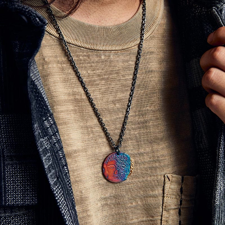 Buddha Stones 999 Sterling Silver 24K Gold Half Demon Half Buddha Compassion Necklace Pendant - image 12