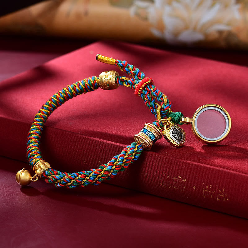 Buddha Stones Tibetan Om Mani Padme Hum Carved Zakiram Goddess of Wealth Charm Amulet Bracelet - Multicolored&Ghau Prayer Box(Wrist Circumference 14-20cm) - image 3