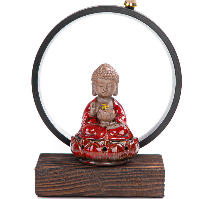 Buddha Stones Buddha Lotus Backflow Smoke Fountain Ceramic Blessing Incense Burner With Light Decoration - image 5