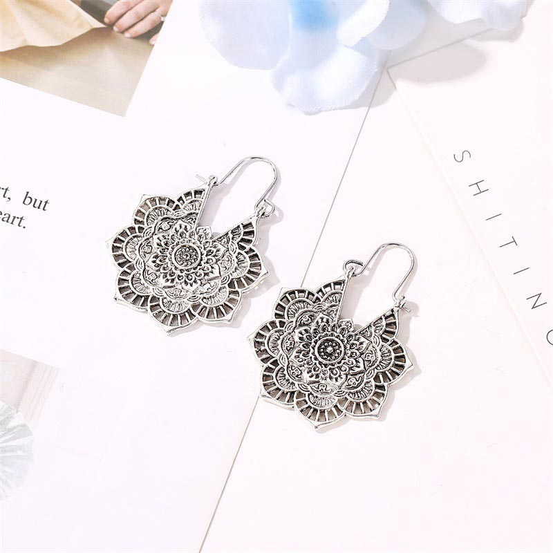 Buddha Stones Tibetan Lotus Engraving Copper Blessing Drop Earrings - image 7