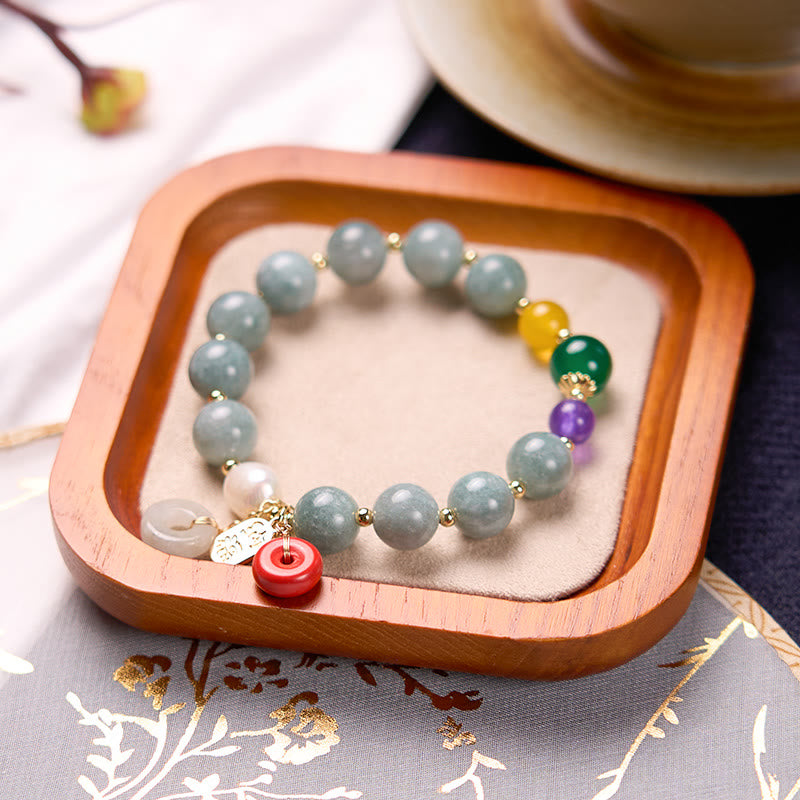 Buddha Stones Jade Red Agate Peace Buckle Charm Confidence Bracelet