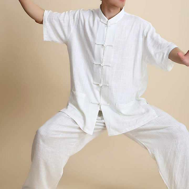Buddha Stones Meditation Zen Prayer Spiritual Tai Chi Qigong Practice Unisex Embroidery Clothing Set - Short Sleeve White - US14，UK/AU18，EU46 (3XL) - image 23
