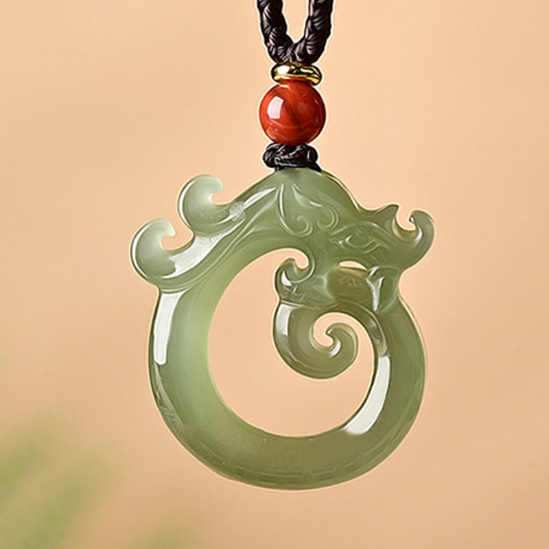 White Jade Cyan Jade Dragon Protection Necklace String Pendant - image 4