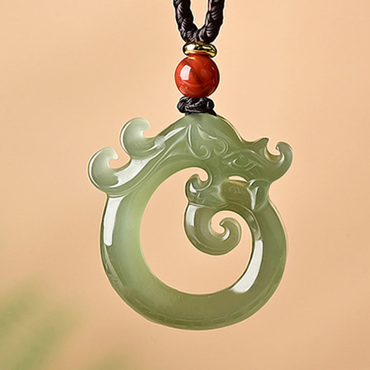 White Jade Cyan Jade Dragon Protection Necklace String Pendant - image 4