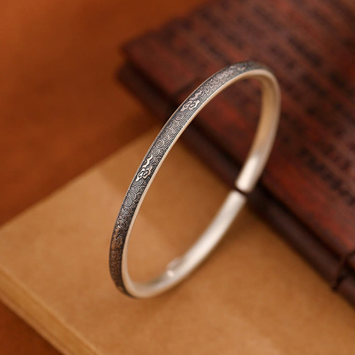 Buddha Stones Vintage 999 Sterling Silver Auspicious Clouds Design Luck Bracelet Bangle - image 4