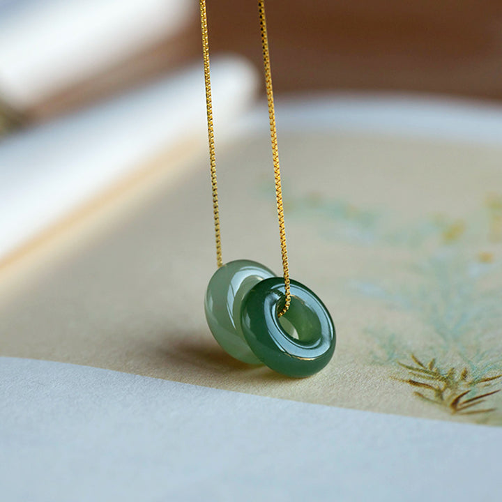 Buddha Stones Natural Round Jade Peace Buckle Luck Abundance Necklace Pendant - image 17