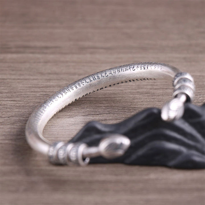 Buddha Stones 999 Sterling Silver Heart Sutra Om Mani Padme Hum Engraved Peace Purity Bracelet Bangle - image 4