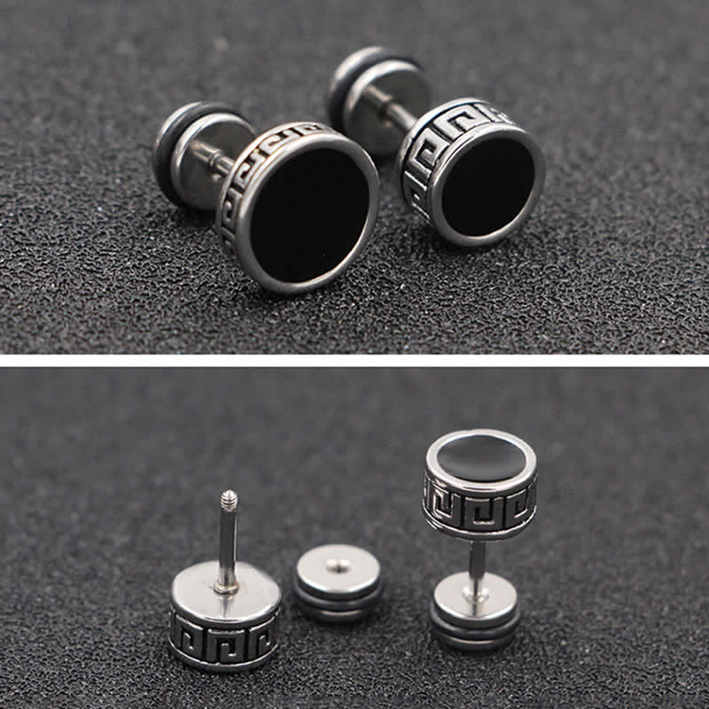 Buddha Stones Cool Men Titanium Steel Balance Round Stud Earrings - image 3