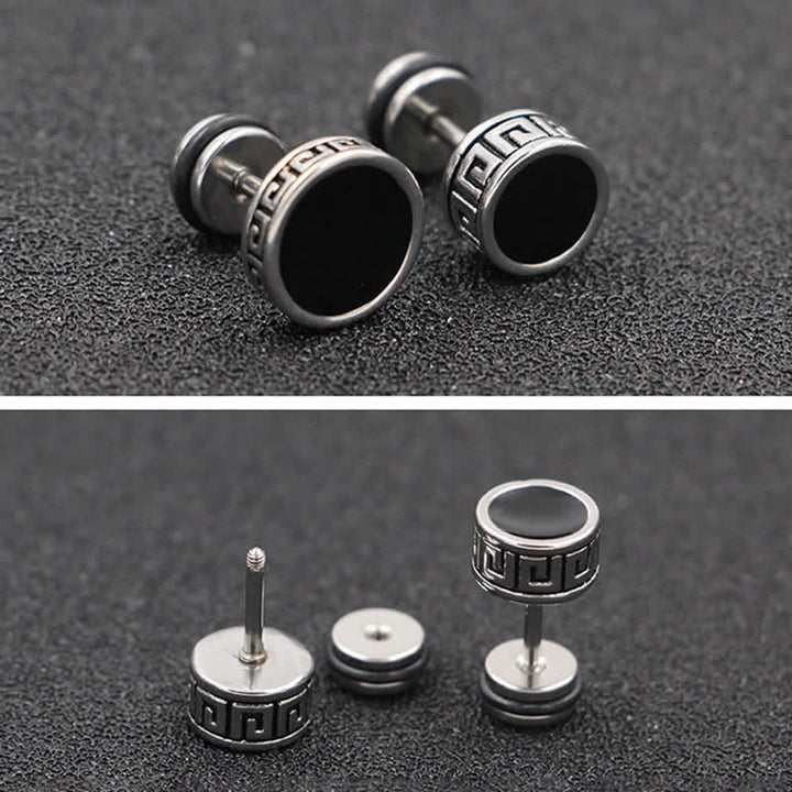 Buddha Stones Cool Men Titanium Steel Balance Round Stud Earrings - image 3