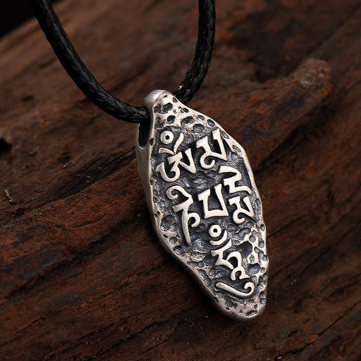 Buddha Stones Tibetan 925 Sterling Silver Om Mani Padme Hum Dorje Vajra Engraved Strength Necklace Pendant - image 4