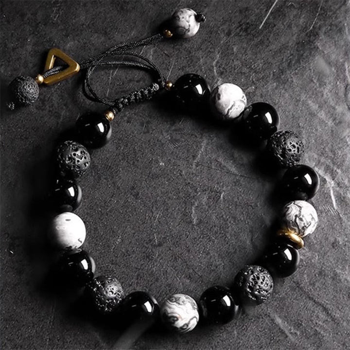 Buddha Stones "All the Best for Strength and Grounding" Obsidian Bracelet Includes Gift Message Card - image 1
