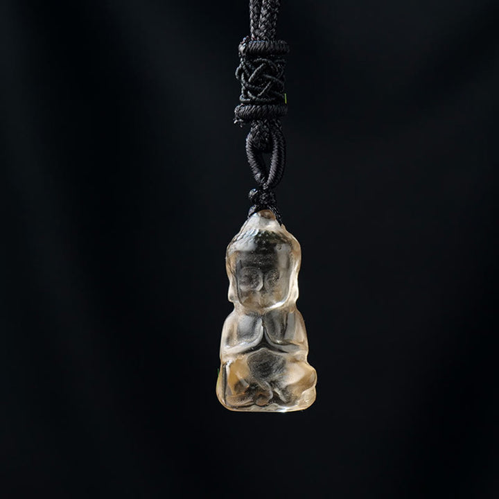 Buddha Stones Various Crystal Amethyst Pink Crystal White Crystal Citrine Buddha Carved Spiritual Healing Necklace Pendant Decoration - Smoky Quartz - Necklace&Pendant - image 16