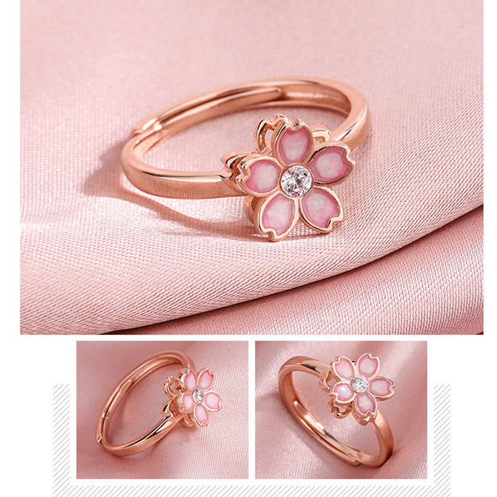 Buddha Stones 925 Sterling Silver Cherry Blossom Blessing Chain Bracelet Rotatable Ring - image 17