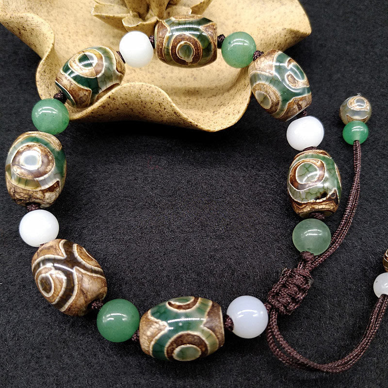 Buddha Stones Tibetan Three-eyed Dzi Bead Luck Protection Braided Bracelet