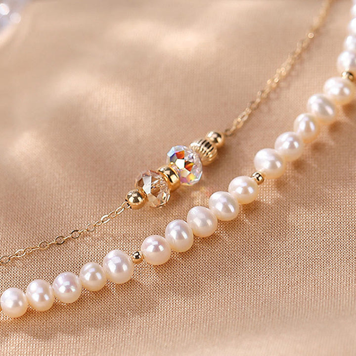 Buddha Stones 925 Sterling Silver Plated 14k Gold Natural Pearl Crystal Healing Double Layer Bracelet - image 5